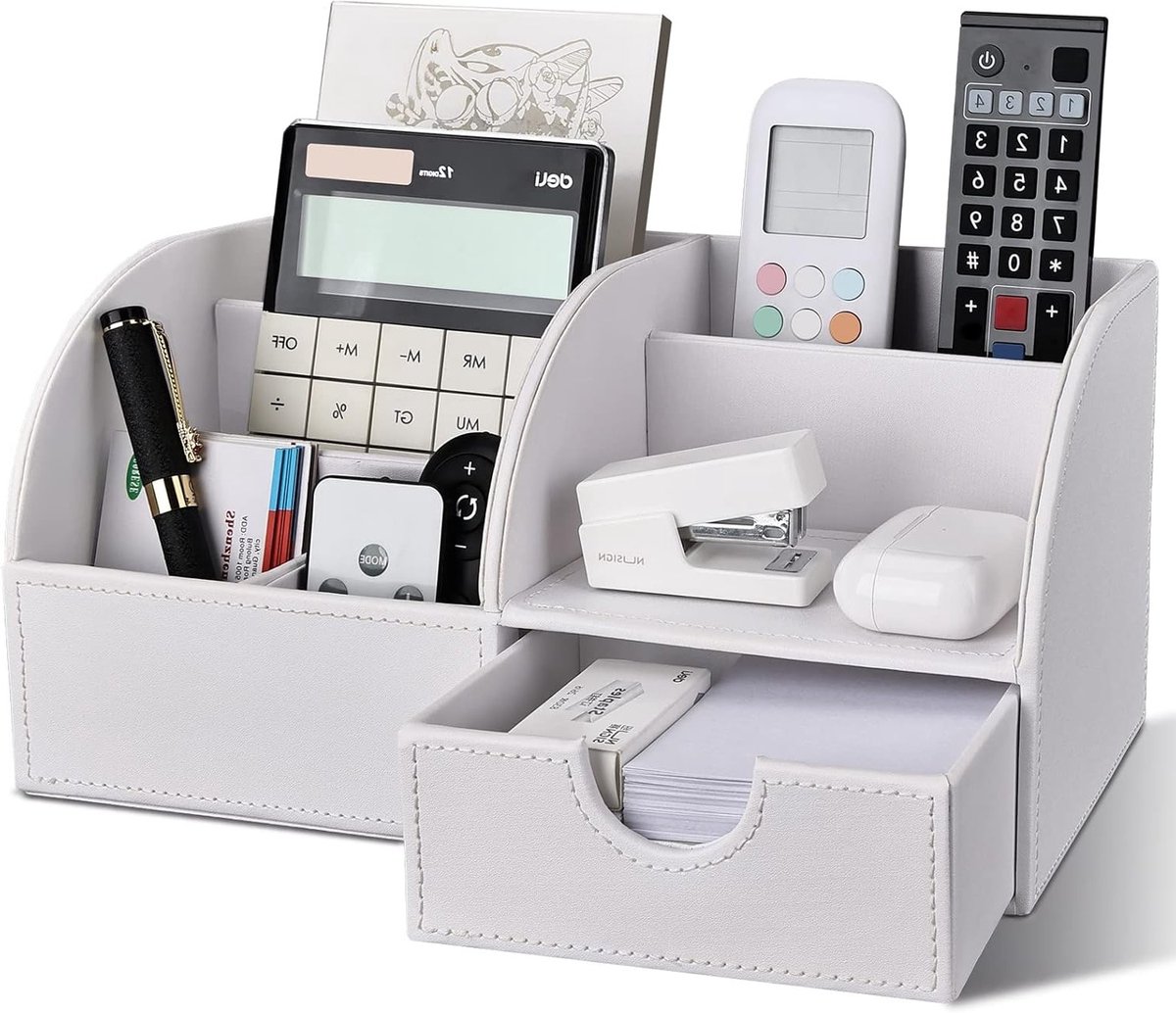 Elegante PU Leren Bureau Organizer met Pennenhouders en Opbergset voor een Georganiseerd Bureau (Wit)