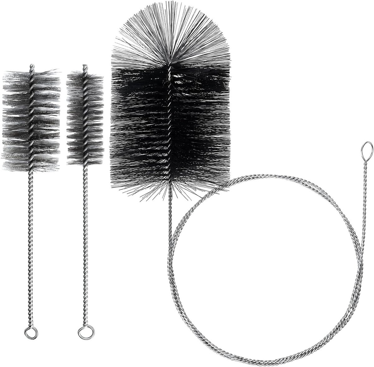 Kachelpijpborstelset met 3 stuks, 150 mm nylon schoorsteenborstel en 2 meter duwstang, inclusief roestvrijstalen ovenborstels 40 mm en 60 mm voor effectieve schoorsteenreiniging en onderhoud
