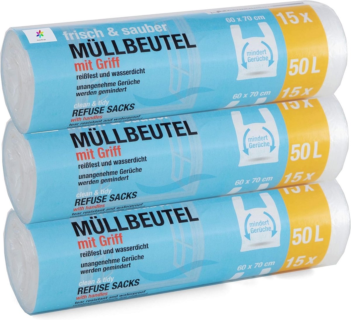 Afvalzakken - 50 liter - Scheurvast en waterdicht - Met draaggreep - Voor huishoudelijk gebruik