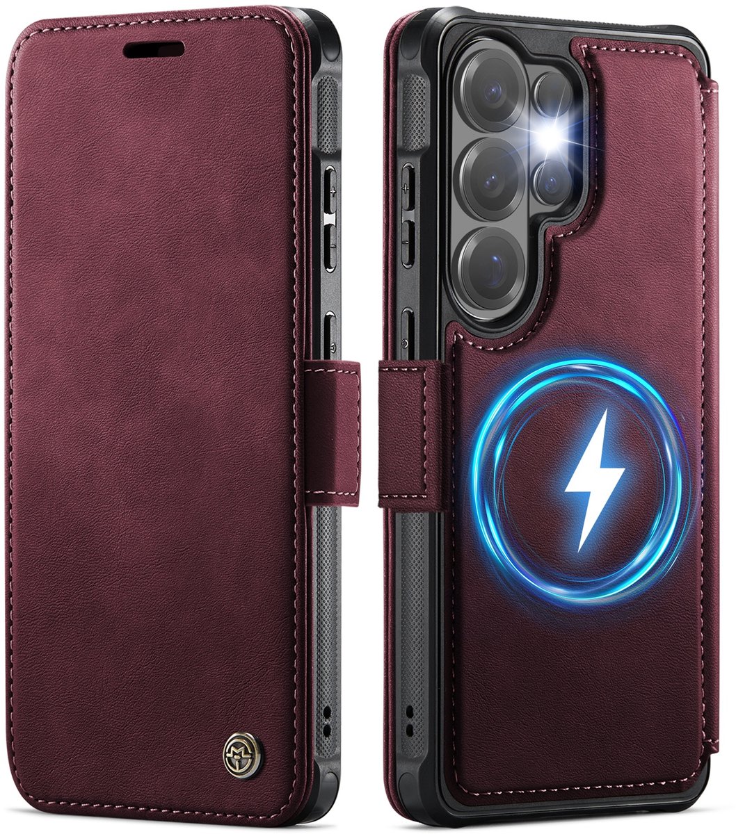 CaseMe Hoesje - Geschikt voor Samsung Galaxy S22 Ultra Hoesje - CaseMe 053 Slim Book Case - MagSafe Compatible - Rood