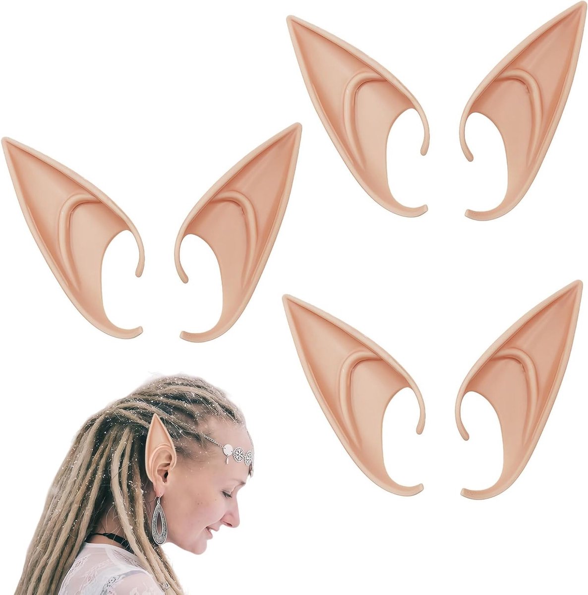Elf Ears Cosplay Set - 3 Paar, 12 cm, Geschikt voor Feestjes, Halloween en Cosplay, Perfect voor Creatieve Kostuums