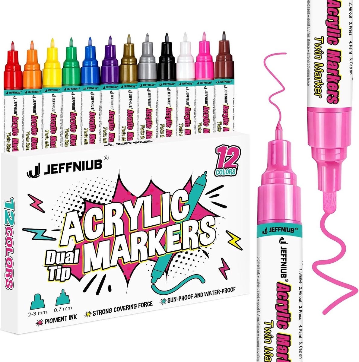 Acrylstiften met dubbele punt - Multikleur - Fijne en medium punten - Sneldrogend - Voor Kunstenaars en Creatievelingen