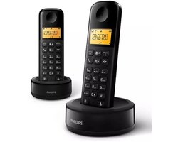 Philips D1602B/01- Draadloze DECT-telefoon met 2 handset, groot display (4,1 cm) en nummerherkenning - Zwart