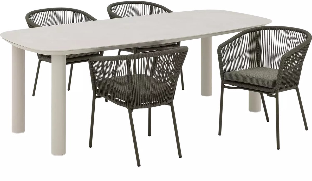 Goossens Tuinset Vernazza Incl. 4 Ravello Stoelen - Keramiek - bruin - 220 x 75 x 100 cm