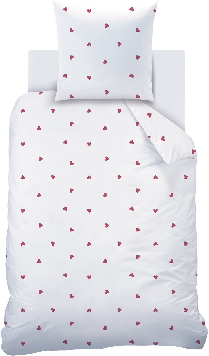 Matt & Rose Dekbedovertrek - Hart - 140 x 200 + 65 x 65 cm - Wit - Mousseline Katoen