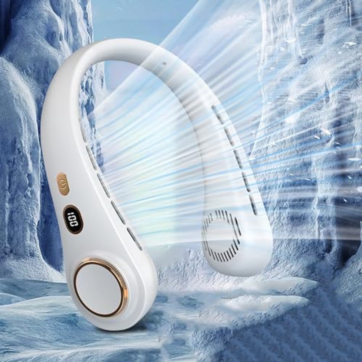 Nekventilator Wit – Draagbare Bladloze Ventilator met 5 Snelheden en LED Display – Handsfree Hals Ventilator voor Zomer en Outdoor