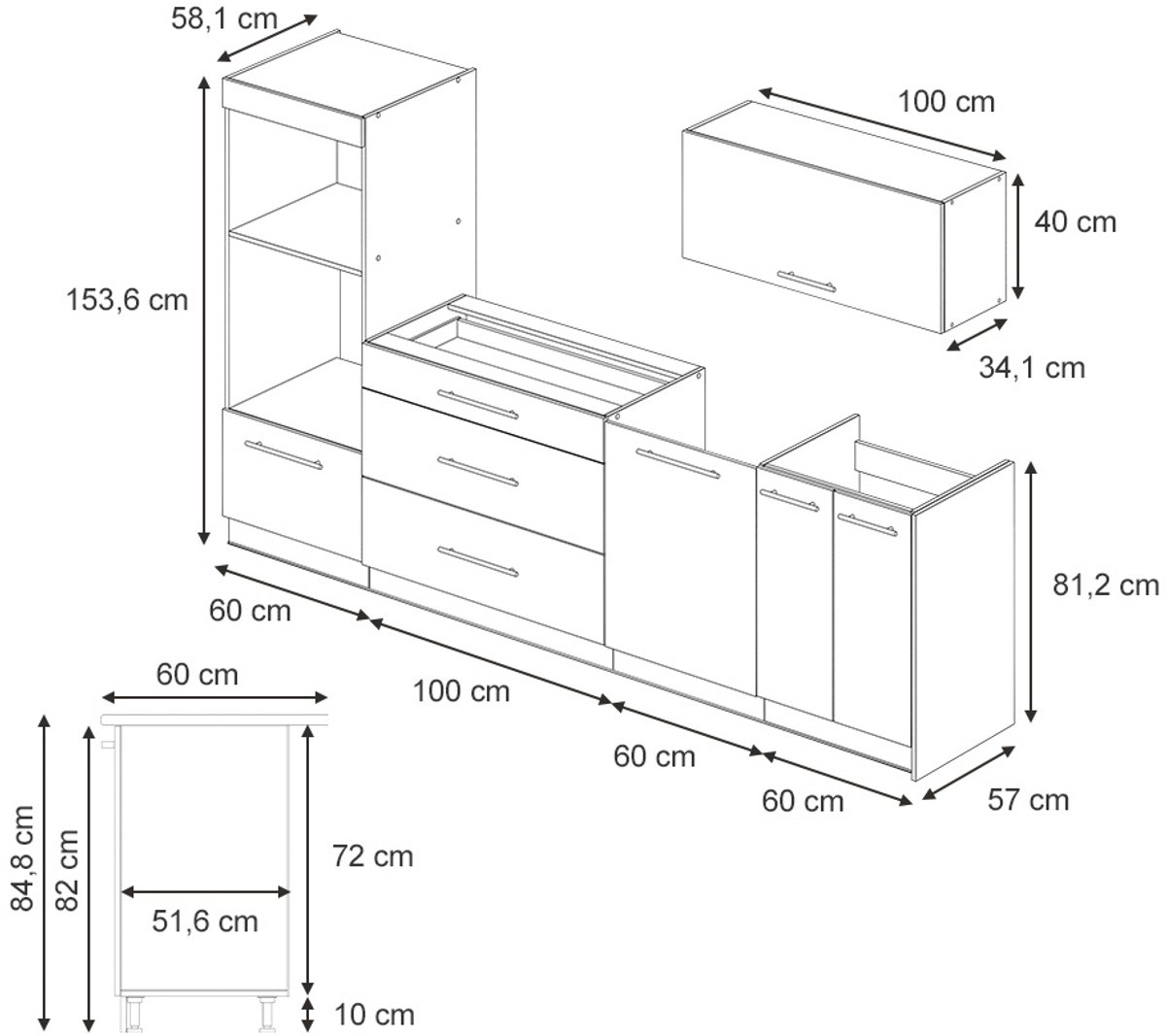 Vicco Complete keukeneenheid Fame-Line, Bordeauxrode hoogglans/Goudkleurig Eiken, 280 cm, WB Antraciet