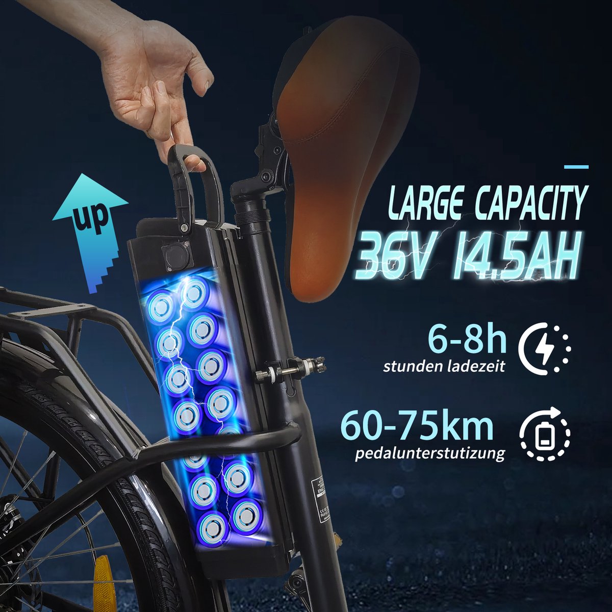 TTGO YY-26ST E-bike - 25 km/u - 26inch - 50km actieradius - 250W motor - 36V14.5Ah accu - 70NM - zwart thumbnail 7