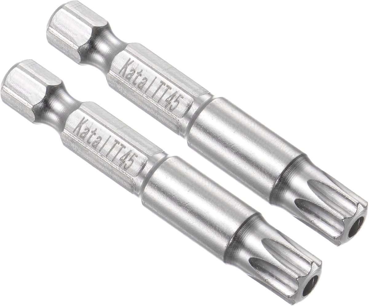 7-Punts Magnetische Torx Schroevendraaier met TT45 Kop, 1/4 Inch Hex Shank, 5 Inch Lengte, S2 Staal, Set van 2 voor Veilig en Efficiënt Schroeven