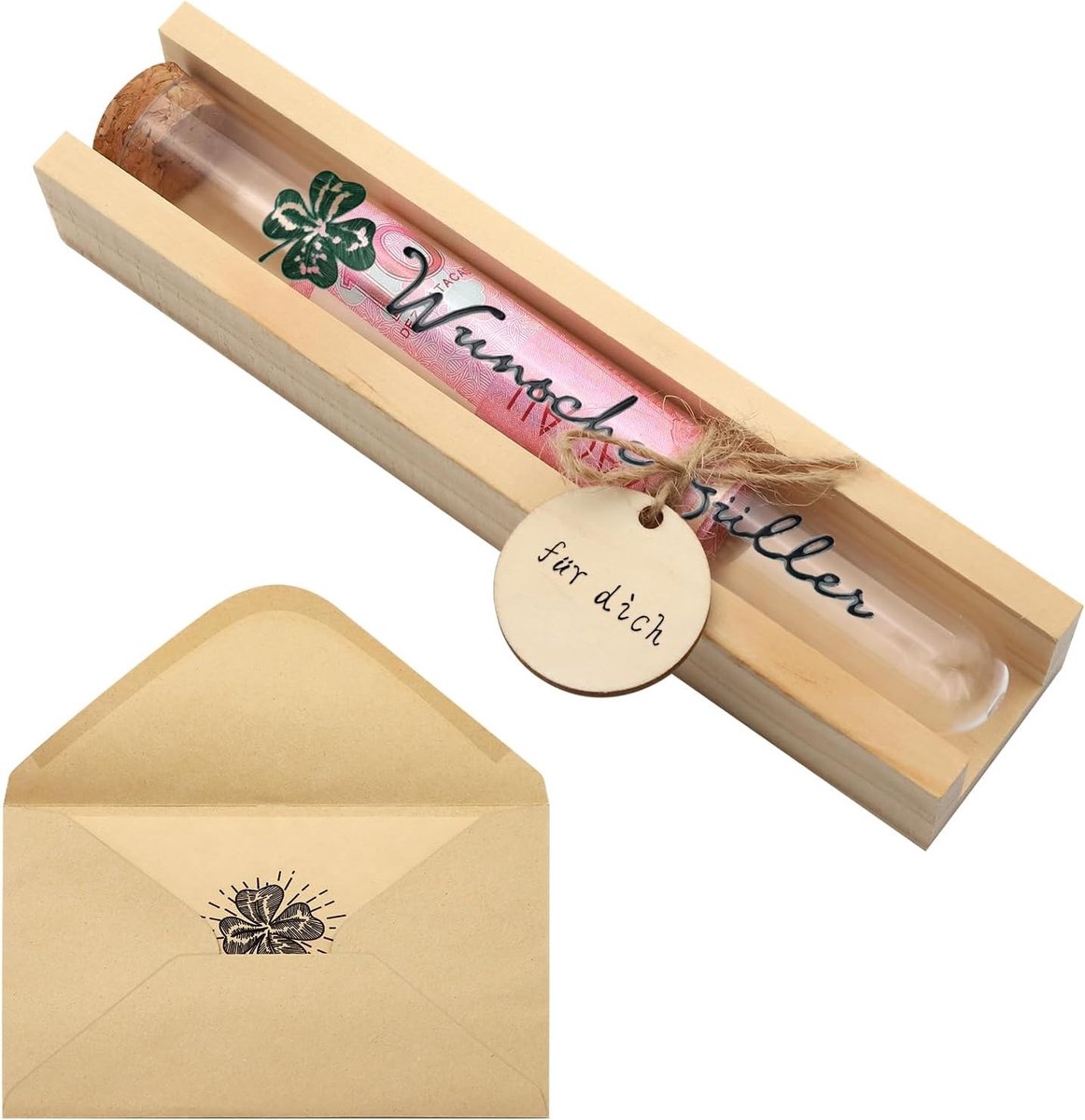 Creatieve Geldcadeau Box voor Verjaardagen, Hoogwaardige Houten Geschenken, Inclusief Plastic Testbuizen en Wenskaarten