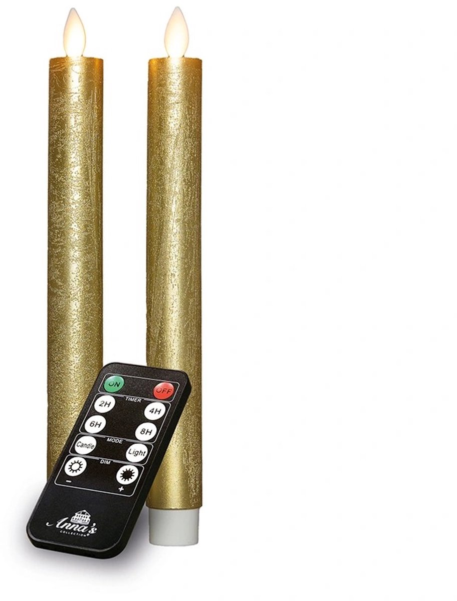 Dinerkaars rustiek wax bewegende vlam 23 cm goud 2 stuks Anna's Col...