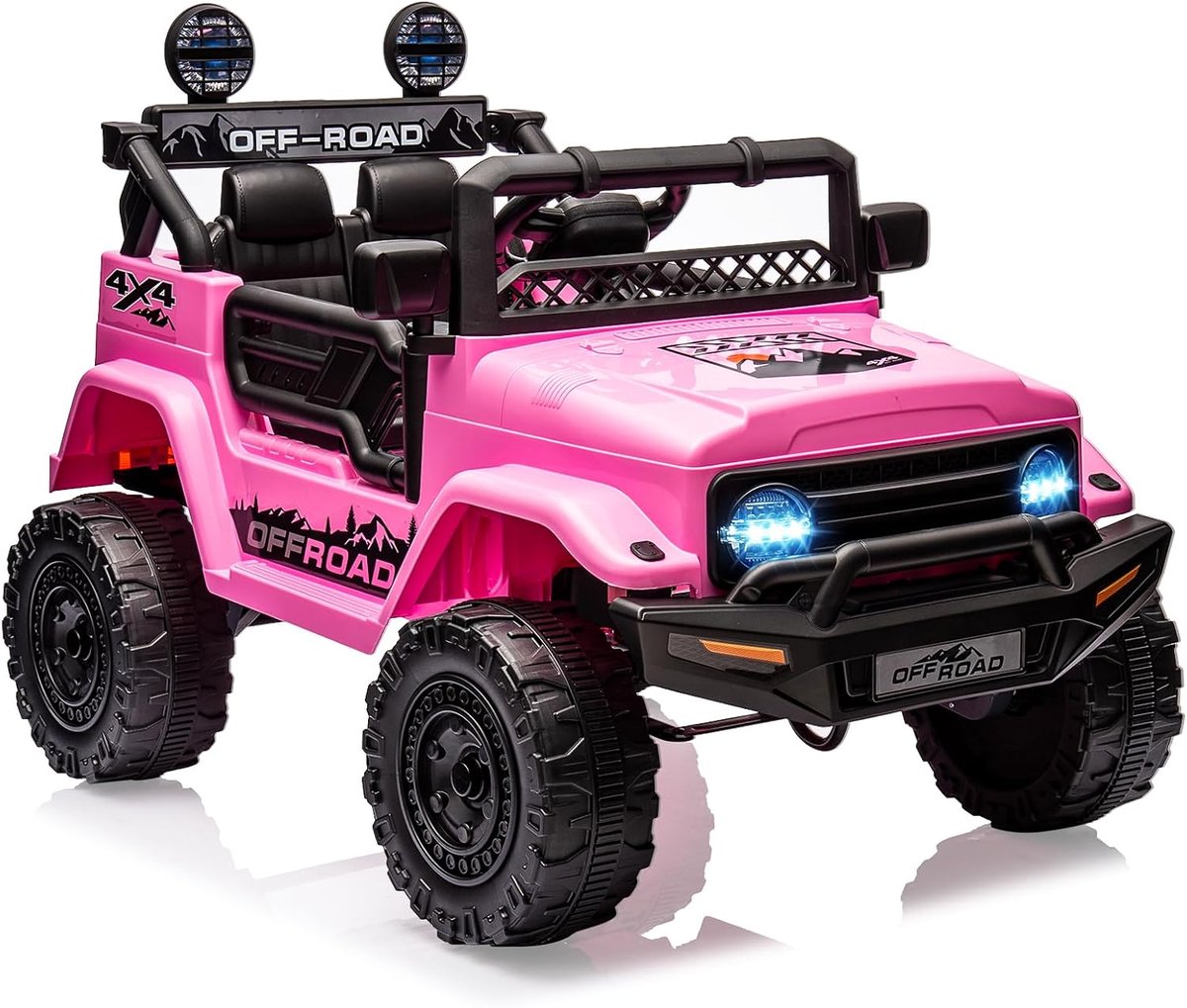 Elektrische kinderauto 12 V met afstandsbediening 2,4 GHz – veiligheidsvoertuig met instelbare snelheid, LED-verlichting en muziek – voor kinderen van 3 tot 8 jaar - Roze