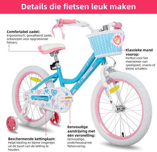 JOYSTAR Angel Meisjesfiets - Verschillende Maten 18 Inch - Met Zijwieltjes - Handrem - Inclusief Mandje - Blauw - Geschikt voor buitenactiviteiten in de lente van JOYSTAR — afbeelding 3