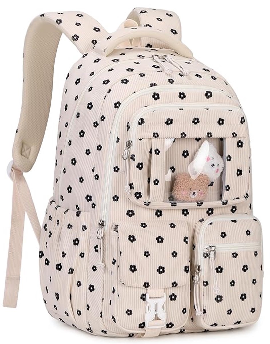 LISM-Rugzak voor meisjes, schooltas voor middelbare scholieren, schooltas voor basisschoolleerlingen (beige)