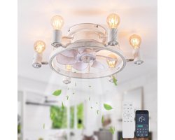 Plafondventilator met Verlichting - Wit - 6 Snelheden - Rustiek Industrieel Ontwerp - Voor Slaapkamer en Keuken