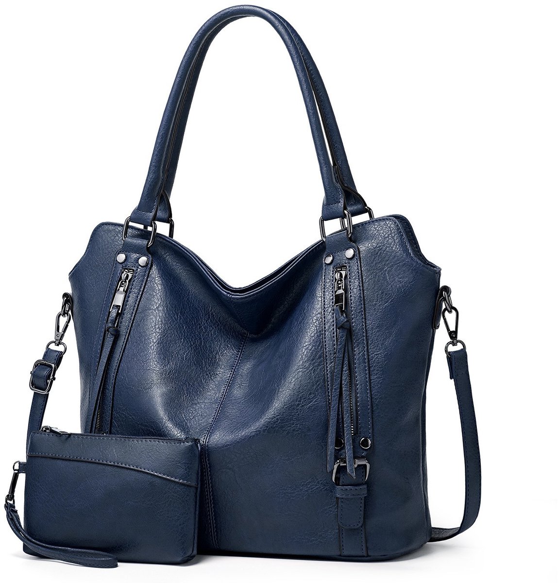 COOAU - dames tassen - handtas - schoudertas - Schoudertas en kleine portemonnee 2-delige set - Tote bag - Zacht PU-leer - Grote capaciteit - eenvoudig ontwerp - Luxe tas - Blauw