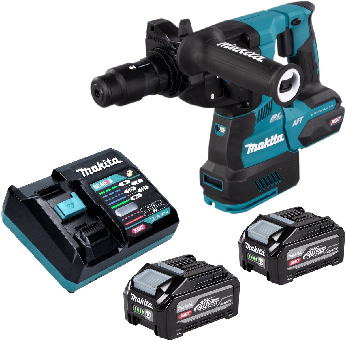 Makita HR 002 GU201 accu-boorhamer 40 V max. 2,9 J SDS plus borstelloos + 2x accu 4,0 Ah + oplader