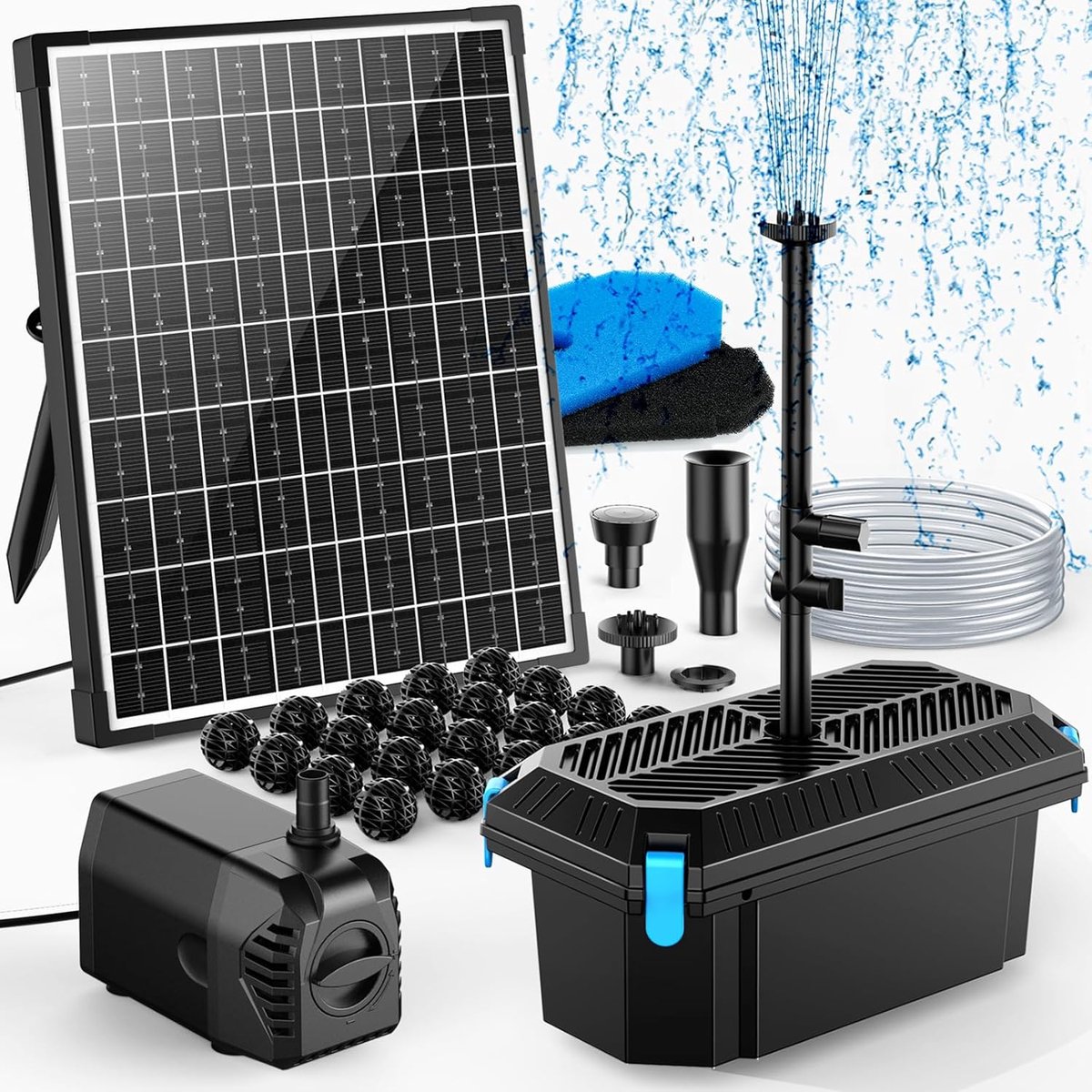 POPOSOAP 20W Solar vijverfilter en fonteinpomp-Een complete set voor vijverfiltratie en fonteinen op zonne-energie-geschikt voor kleine tuinvijvers-aquariums en waterpartijen
