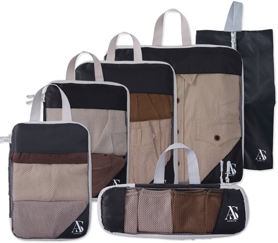 ANNSTÉ® Compressie Packing Cubes 6 Stuks Zwart