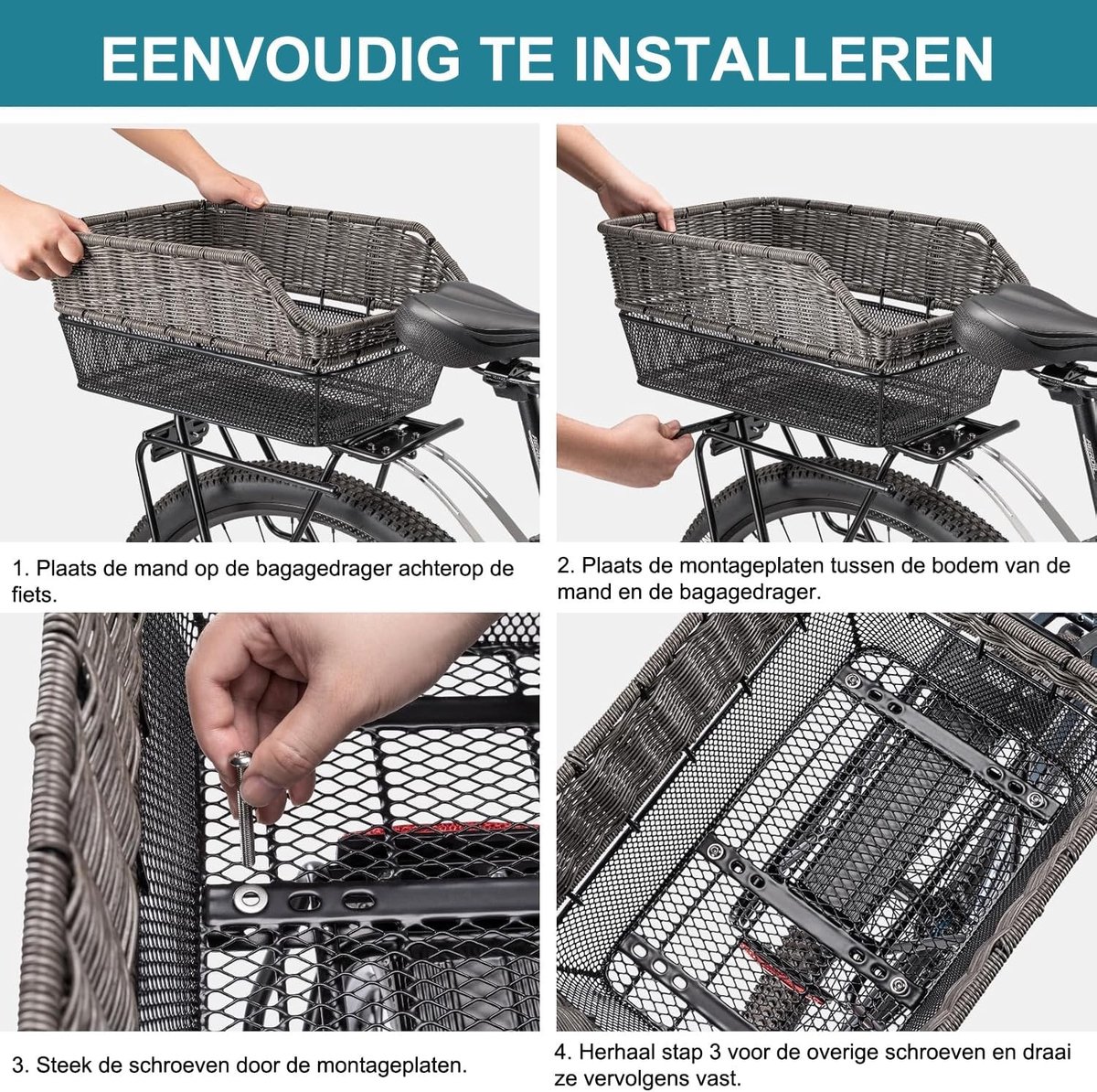 Fietsmand Achter - PE-Rotan - Extra Grote Capaciteit - Weerbestendig - Voor Fiets en E-bike
