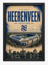 SC Heerenveen Poster | Abe Lenstra Stadion Vintage Art Print | Retro Voetbal Poster | Inclusief Zwarte A4 Lijst
