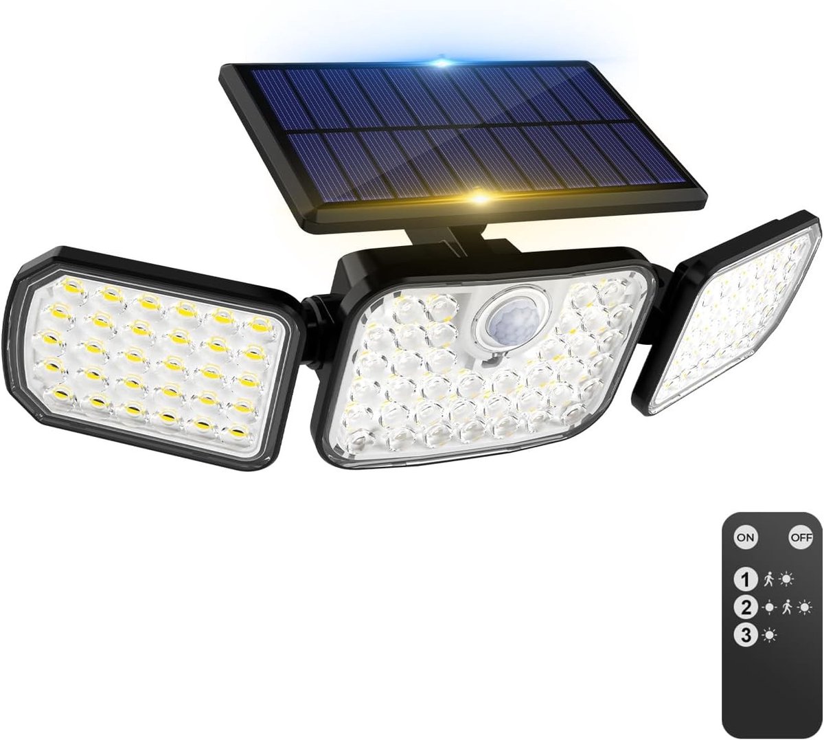 SnelShoppen - Peasur Zonnelamp voor Buiten met Bewegingsmelder, LED Buitenlamp met Afstandsbediening, 3 Modi, IP65 Waterdicht, 270 Graden Draaibaar, 3