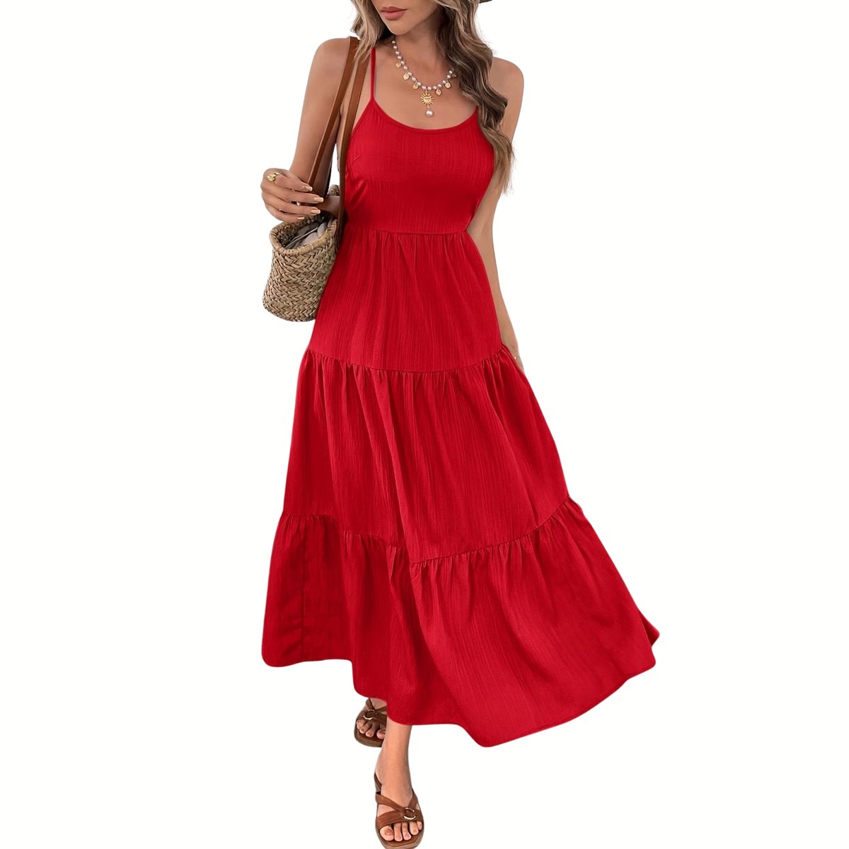 Currero Zomerjurk Dames Zomerjurken Volwassenen Vrouwen Midi Jurk Ibiza Stijl Sundress Dress L Rood