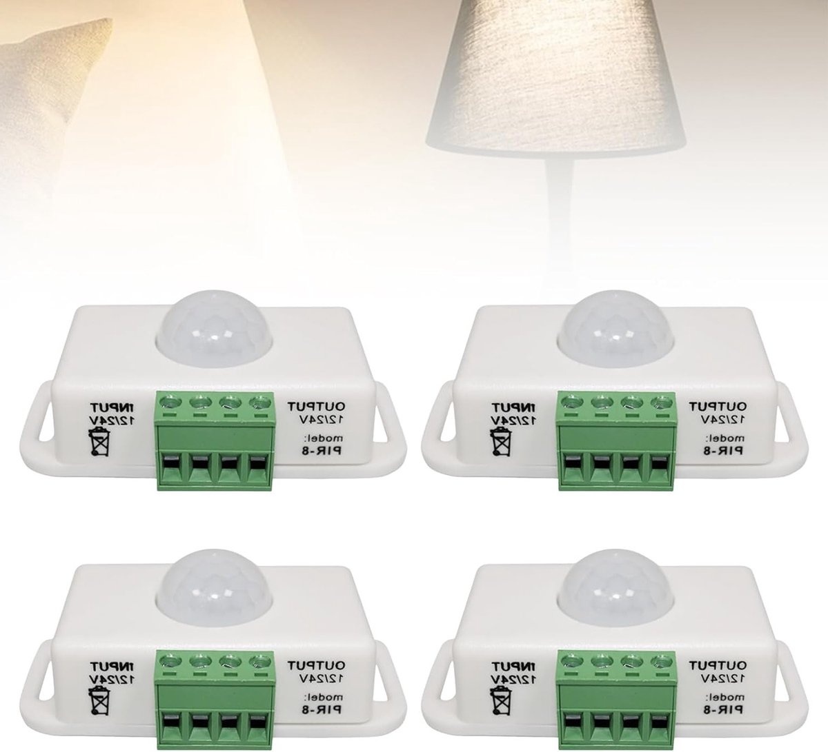 Set van 4 Bewegingssensoren met Infraroodtechnologie voor LED Verlichting, Automatische Schakelaar voor Lampen en Strips, DC 12V 24V