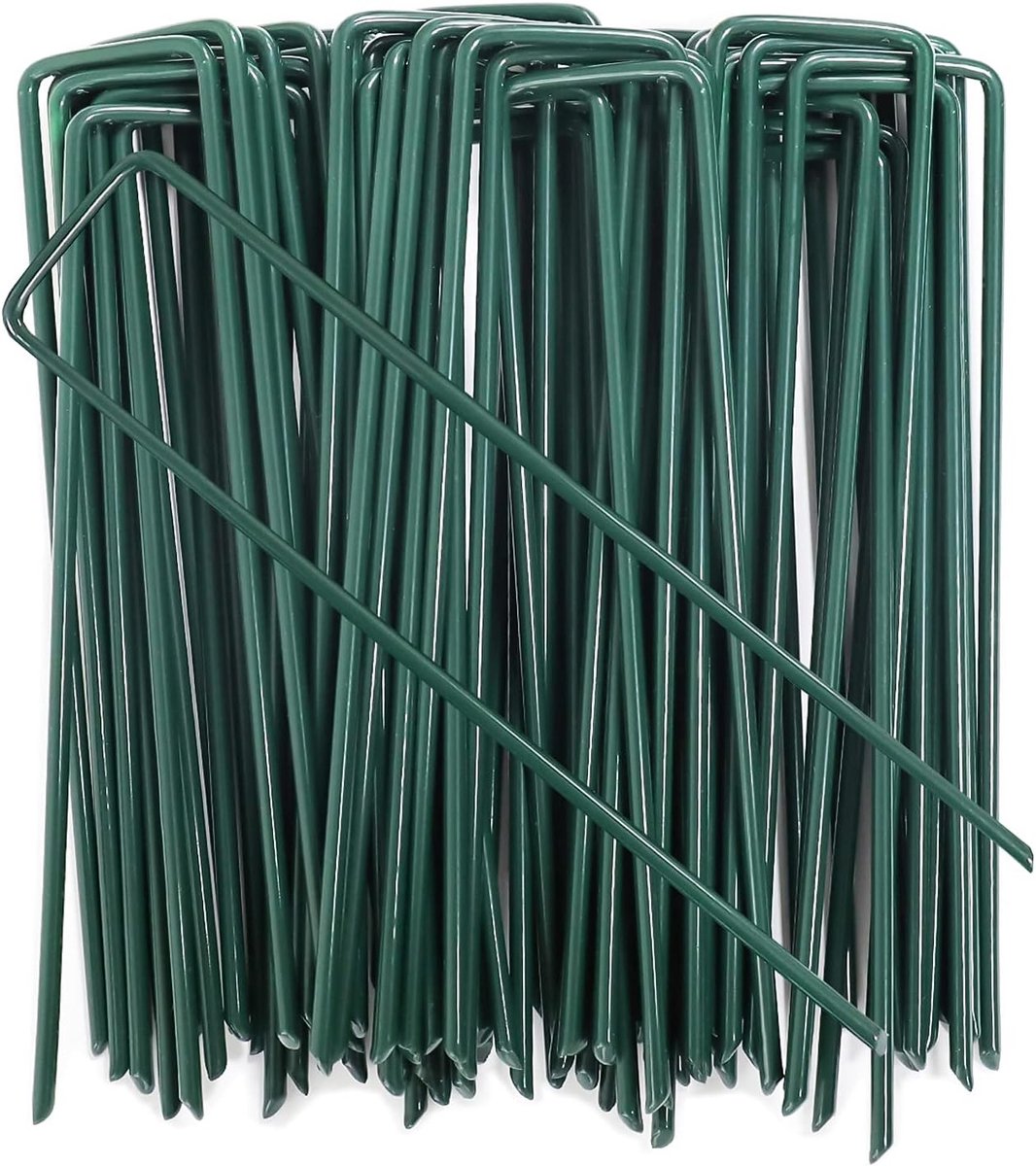 Haringen voor tuinbevestiging - Groen - 150 x 30 x 3 mm - Thermisch verzinkt en U-vormig - Voor Gazon en Tuin