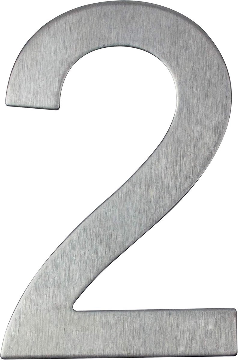 Straatnummer/huisnummer van zilverkleurig roestvrij staal, zelfklevend, 100 mm, nr. 2