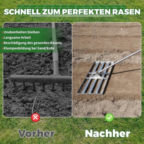 SnelShoppen - Gras Graderingshark 80x30cm met RVS Handvat 140-215cm - Tuin Rake voor Niveaueren en Zandelen van het Gazon — afbeelding 5