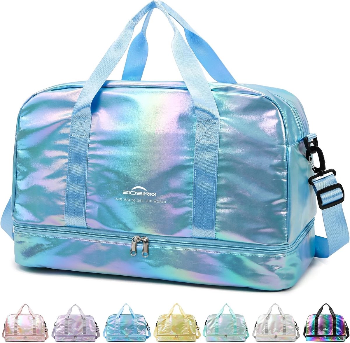 Reistas voor dames met schoenenvak - Lichtblauw - 50 x 25 x 32 cm - Waterdichte Sporttas met Vochtig Vak - Voor Dames