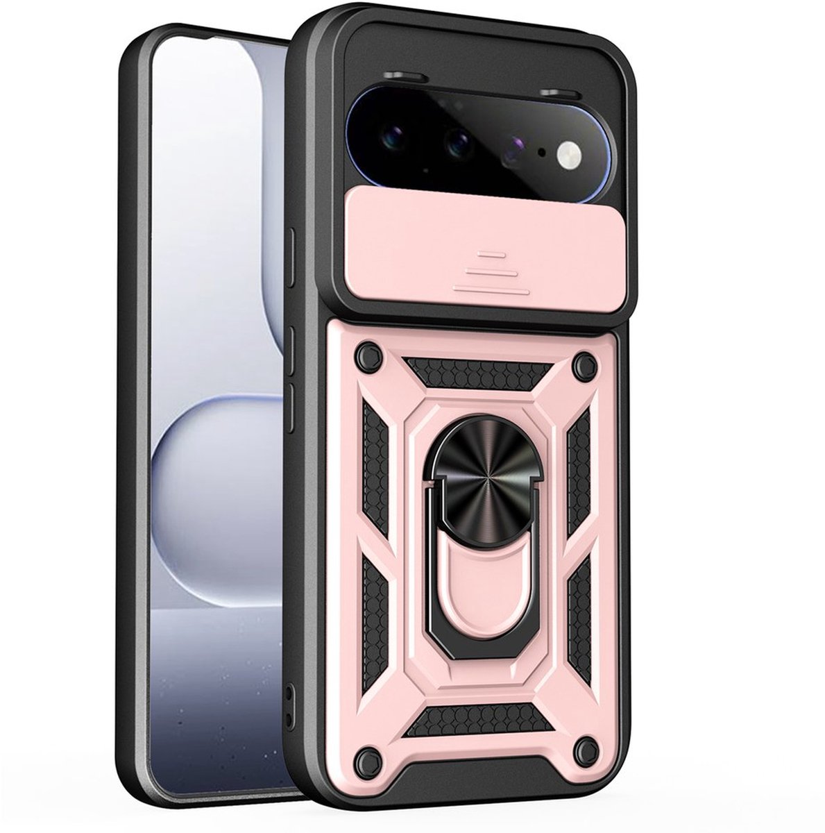 MobyDefend Hoesje - Geschikt voor Google Pixel 11 / Pixel 11 Pro - Pantsercase Met Draaibare Ring - Rosé