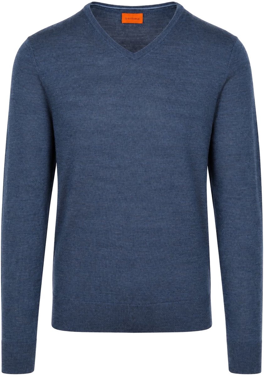 Suitable Merino Pullover V-Hals Denim Blauw - Maat XL - Heren