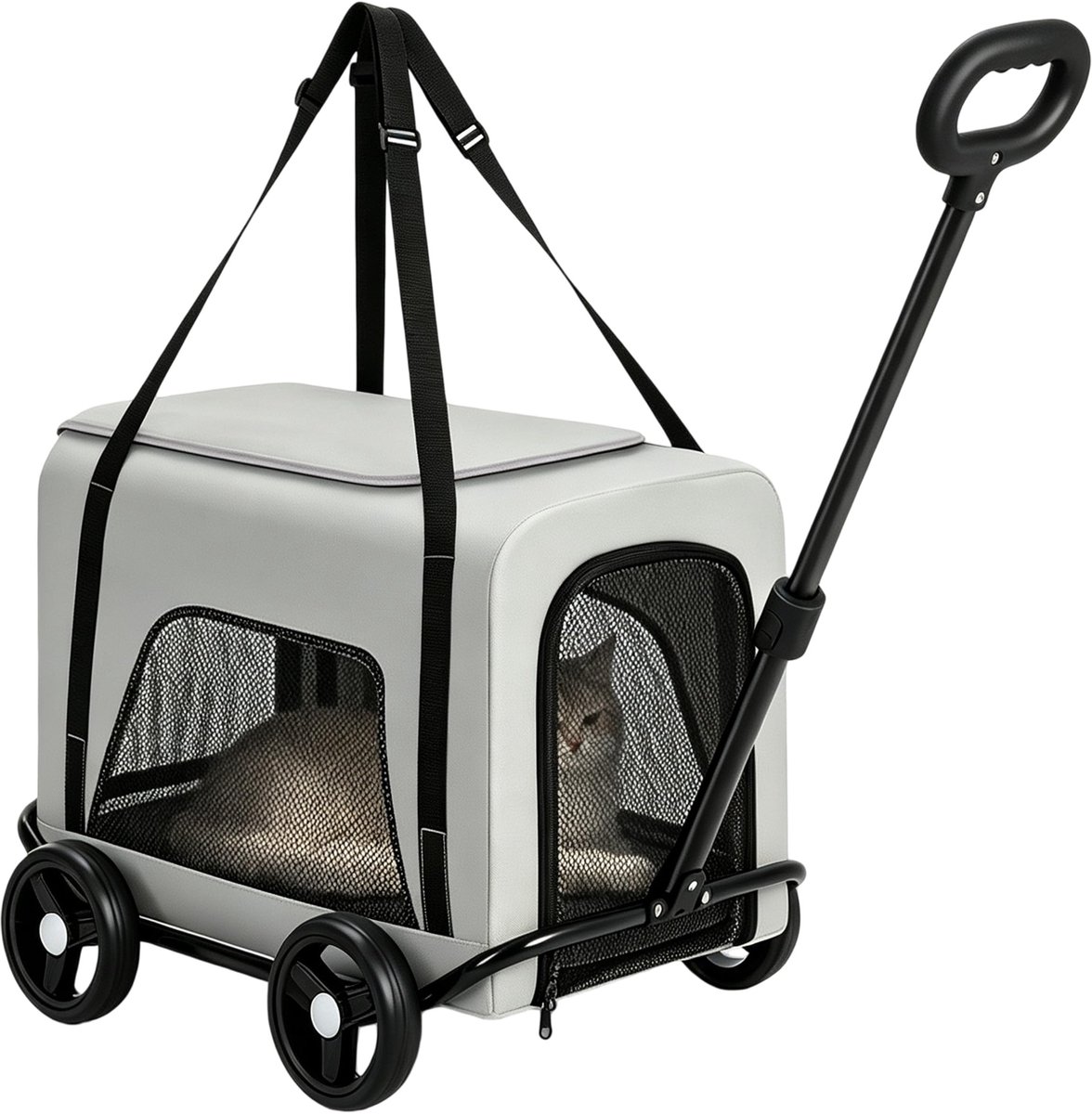 SnelShoppen - Dierenwagen 2-in-1 Opvouwbaar Grijs Voor Honden en Katten Groot - Perfect Voor Wandelen, Reizen en Activiteiten