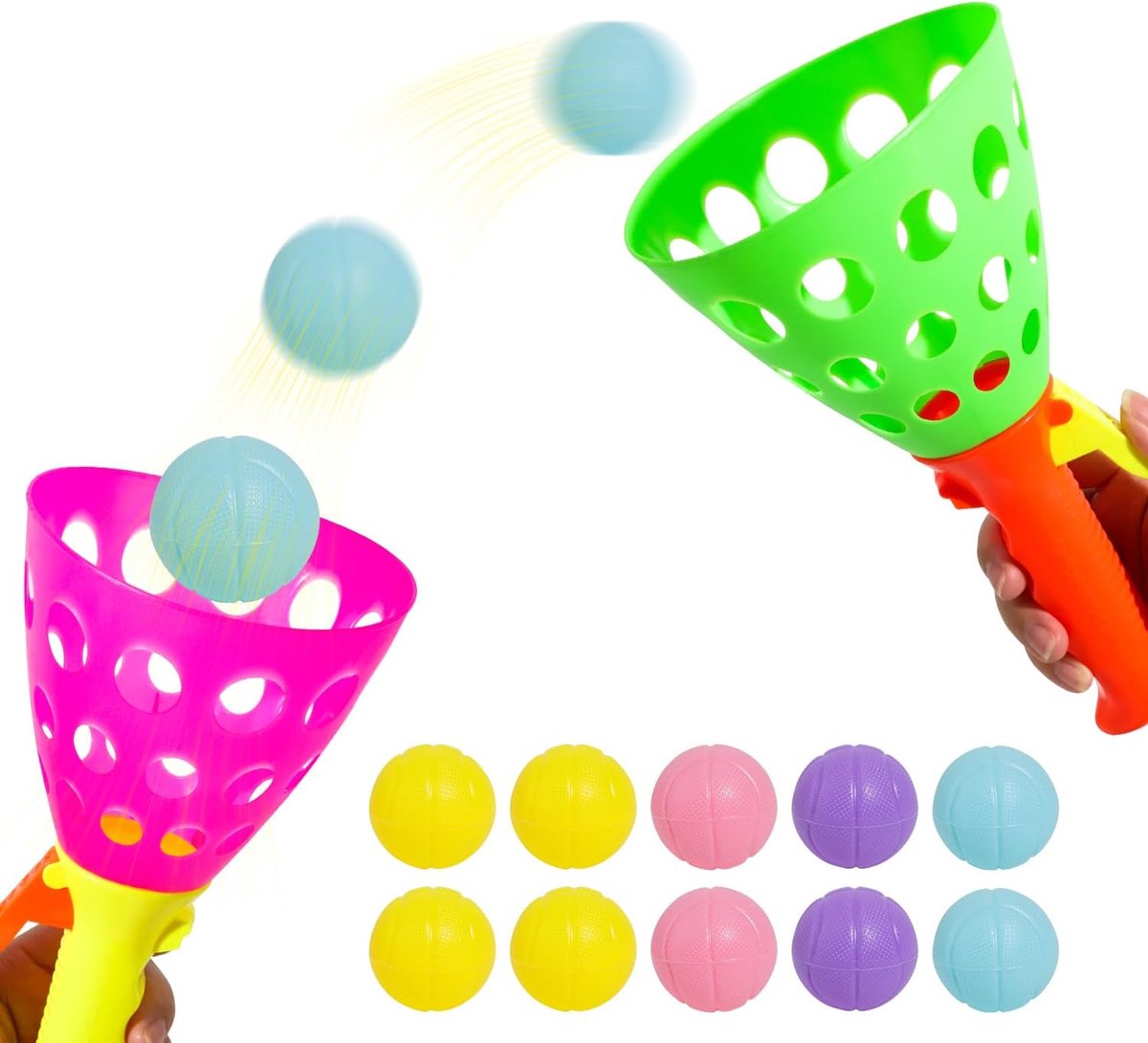 Catch ball spelset 12 stuks - 2 werpmanden en 10 ballen - veelzijdig voor binnen en buiten - uren speelplezier - SnelShoppen