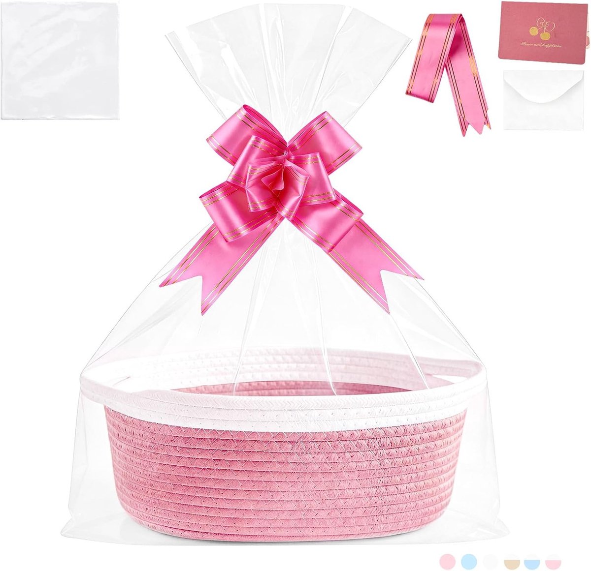 Geschenkmand - Bruin - 30 x 20 x 12 cm - Gevlochten Opbergmand met Cadeauzakjes en Linten - Voor Kerstmis