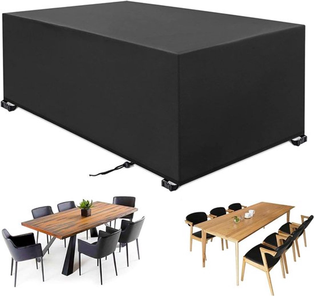 Waterdichte beschermhoes voor tuinmeubelen, winterbestendig, UV-bestendig, 600D Oxford stof, geschikt voor tuinset, buitenmeubelen, beschermhoes voor tuintafel (zwart, 150 x 150 x 75 cm)