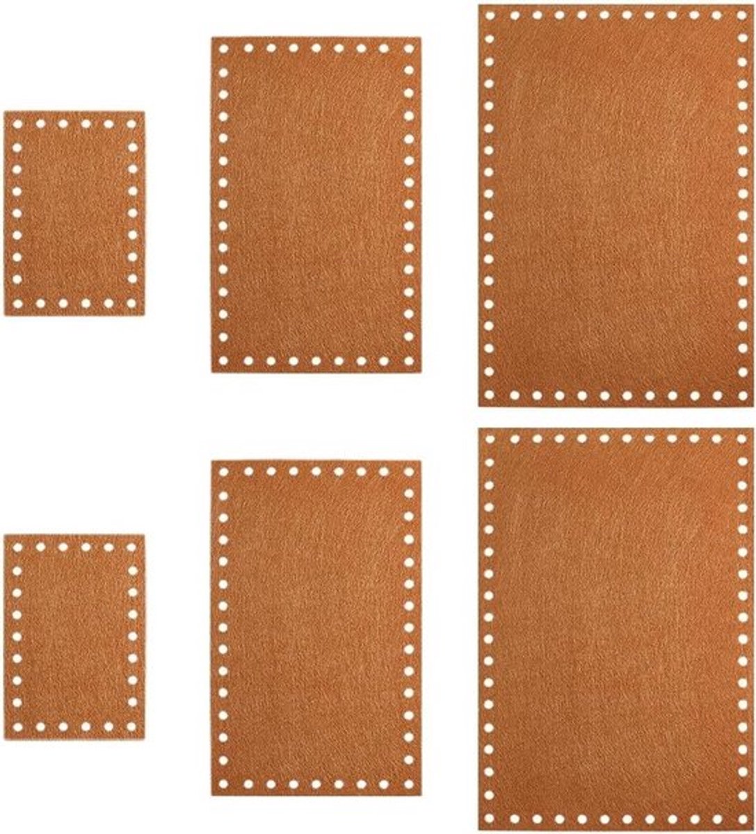 6 Stuks Vilt Tasbodems voor Haakwerk, 3 Maten Rechthoekige Kussenbasis voor DIY Schoudertassen en Haakprojecten, 15/25/30 cm met Gaten