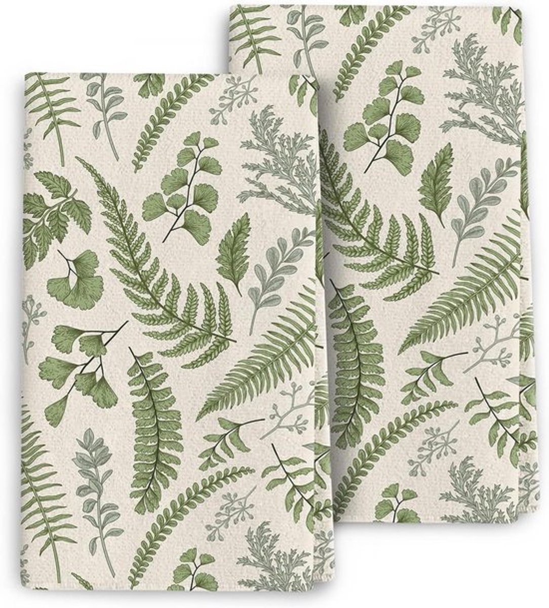 Set van 2 Schattige Botanische Keukenhanddoeken voor Absorberen en Drogen, Sage Groene Kruiden en Bladeren, Ideaal voor Keuken en Badkamer 40 x 60 cm