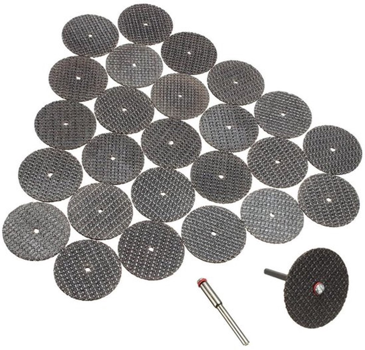 Complete set van 25 en 100 snijdschijven van 32 mm met mandrel voor draaigereedschap en precisiewerk