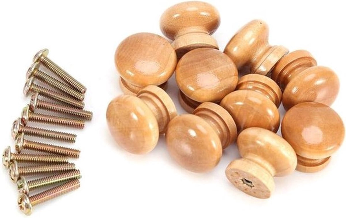 Ronde Natuurlijke Houten Kastknoppen - 10 Stuks, Ideaal voor Meubels, Kasten en Lades, 28mm
