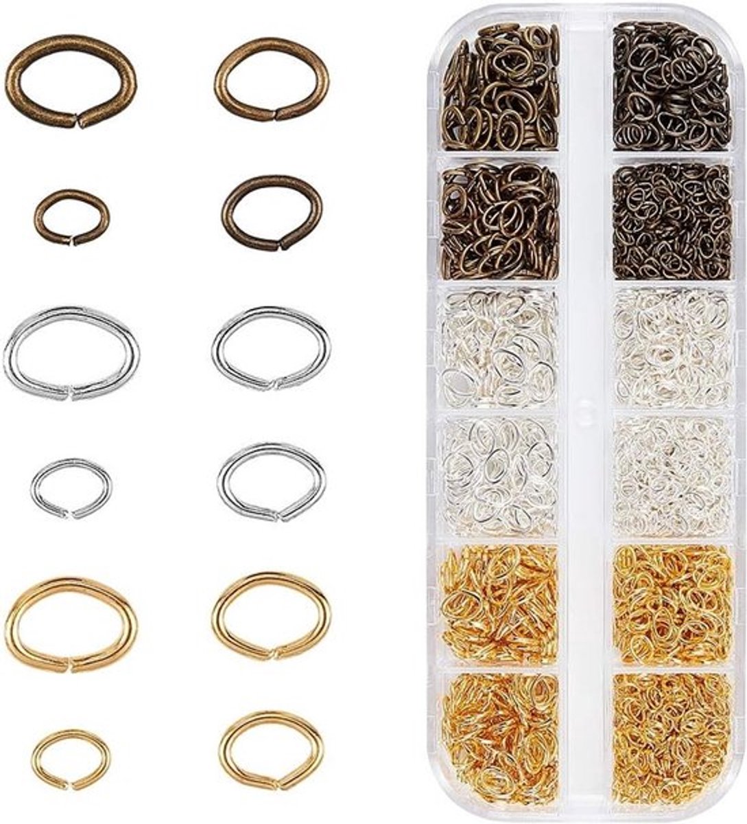 1860 Stuks Ovale Ringetjes voor Sieraden, Oorbellen, Armbanden en Kettingen DIY, Antiek Brons/Goud/Grijs