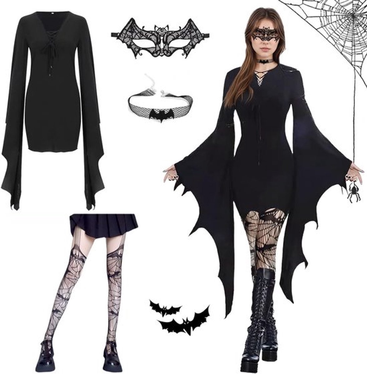 Gothic Jurk voor Halloween, Vampier Kostuum en Middeleeuwse Kleding voor Carnaval en Feestjes