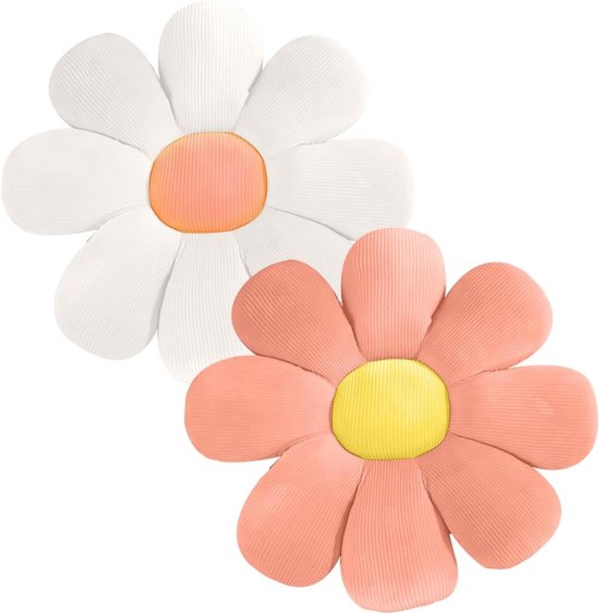 Set van 2 Bloemvormige Vloerkussens van 40 cm - Comfortabele Zitkussens voor Bank, Stoel en Kinderkamer Decoratie in Wit en Roze
