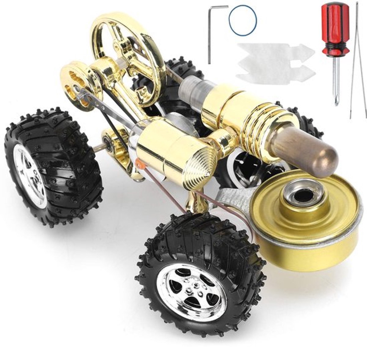 Stirlingmotor Gemonteerd - Miniatuurauto - Zinklegering - Educatief Natuurkunde-experiment - Veiligheidsinstructies - Langdurige Prestaties - Educatief Model