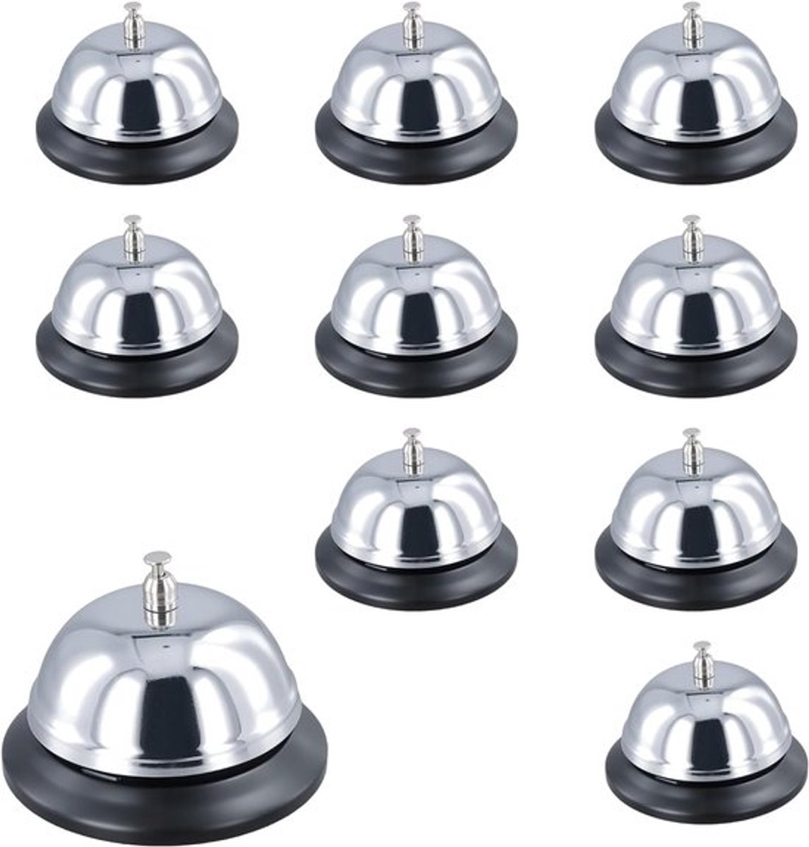 10 Pack Zilveren Service Bell voor Receptie, Bureau Bellen en Oproepbel - 8,5 x 6 cm Kwaliteit en Functionaliteit