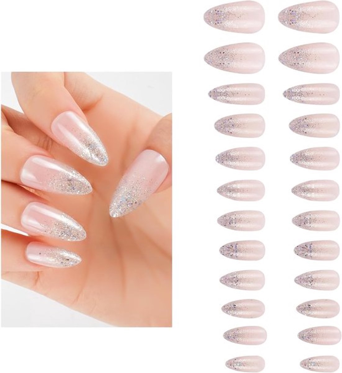 24 Stuks Nepnagels Set met Lijm en Vijl, 12 Maten Volledige Bedekking voor DIY Manicure, Lange Duurzaamheid en Eenvoudig Aanbrengen