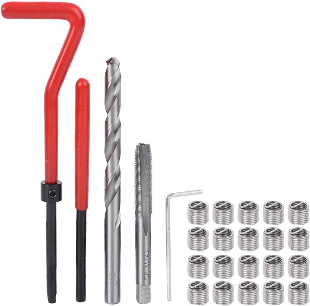 SnelShoppen - Thread Repair Kit - 25-delige M7 Draadherstelset met Draadinsert, Geschikt voor Staal en Non-ferro Legeringen, Inclusief Transparante Op