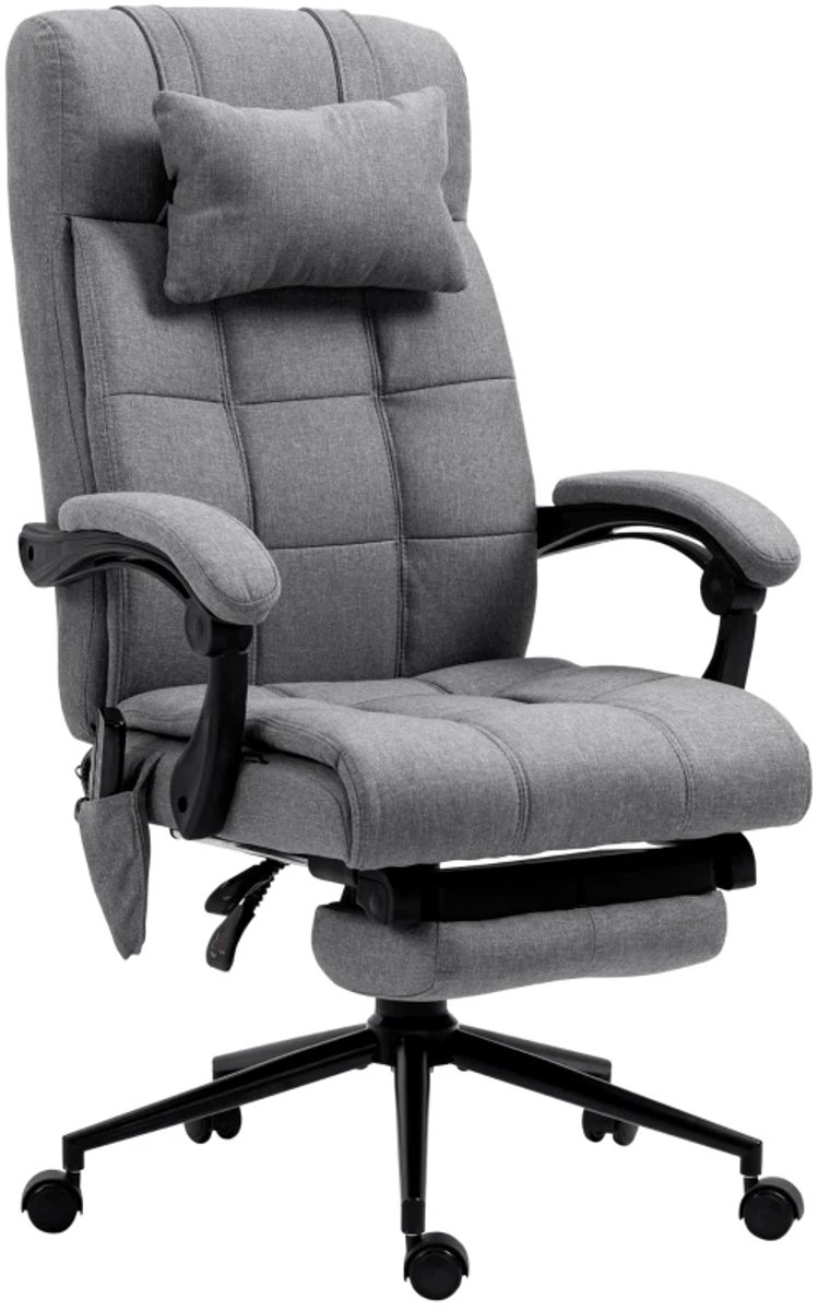 Ergonomische Bureaustoel met Massagefunctie & Verwarmingsfunctie - In Hoogte Verstelbaar - Max. kanteling 155° - Kantoorstoel - Gamestoel - Volwassenen Stoel - Directiestoel - Computerstoel - Grijs